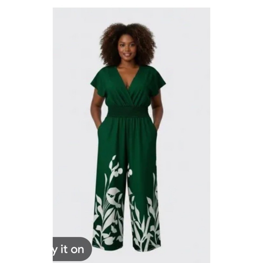ANTHROPOLOGIE The Somerset Jumpsuit Green&White Leaf Print XXS PETITE NWT $198